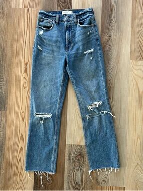 Abercrombie & Fitch Distressed Straight-Leg Blue Jeans